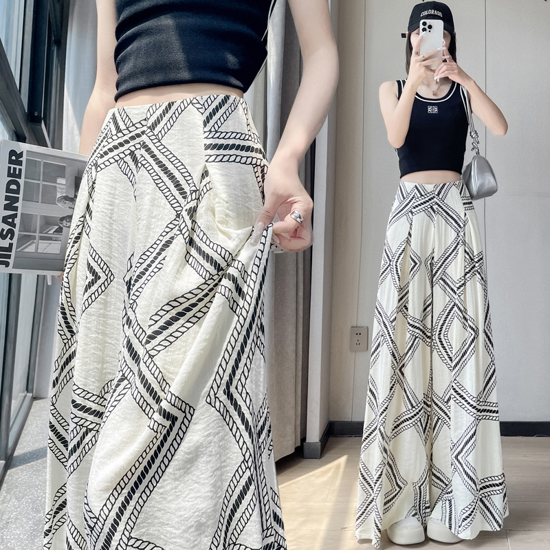 Retro straight pants flax pants drape high waist wide leg pants