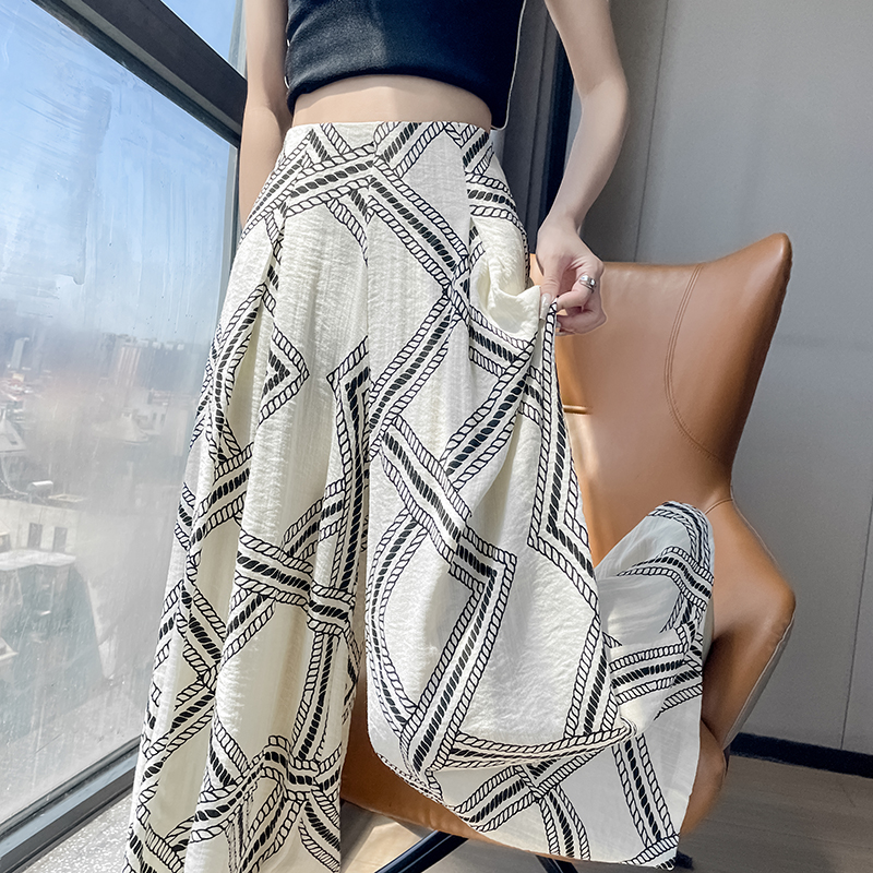 Retro straight pants flax pants drape high waist wide leg pants