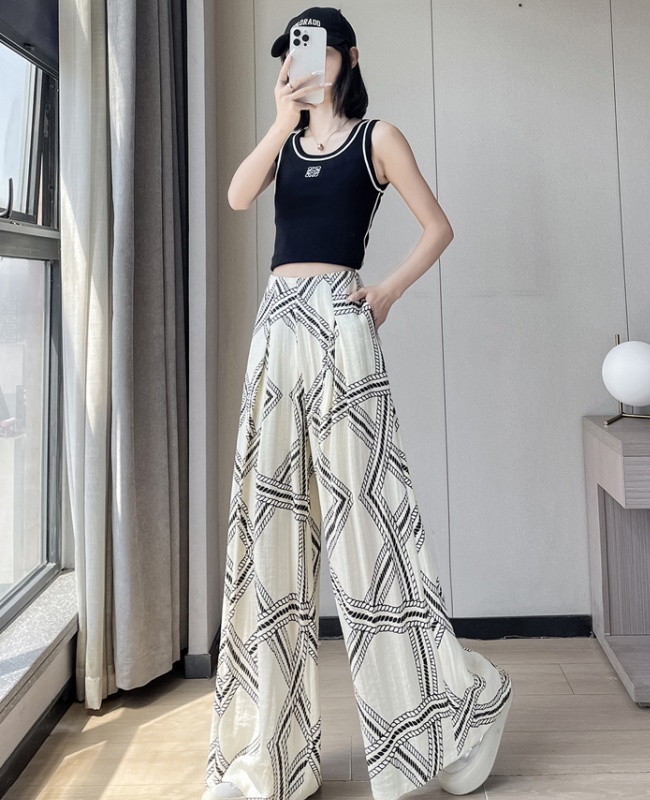 Retro straight pants flax pants drape high waist wide leg pants