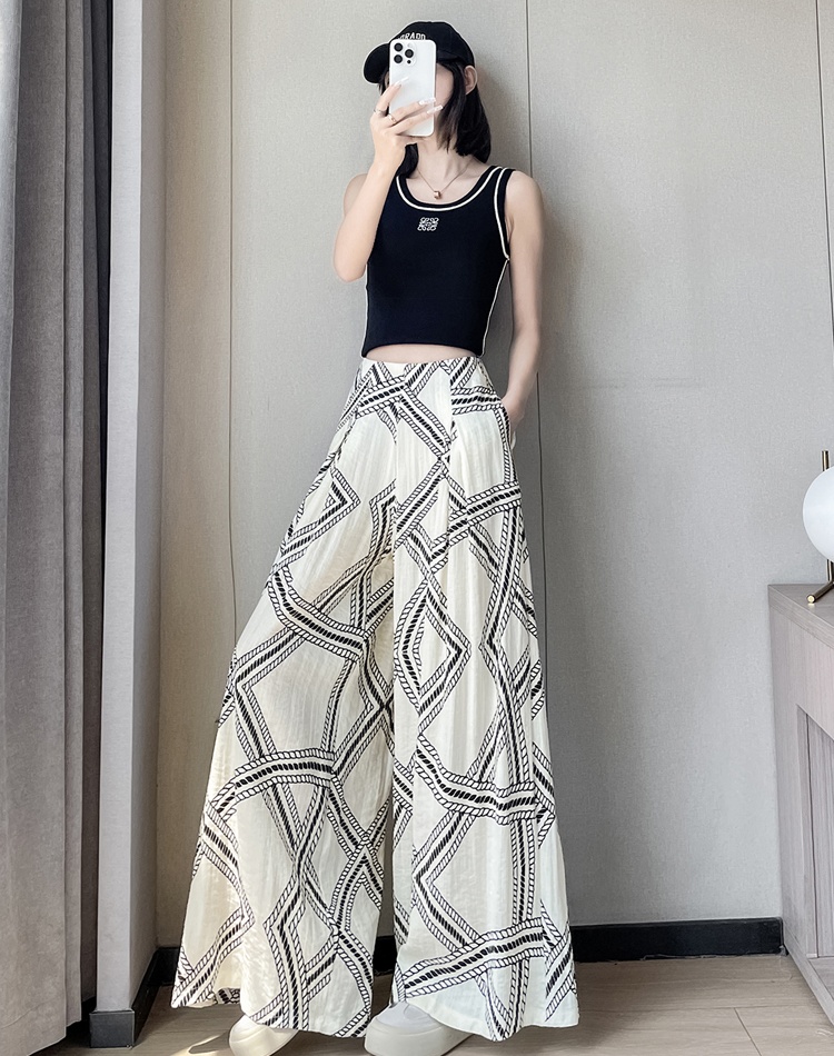 Retro straight pants flax pants drape high waist wide leg pants