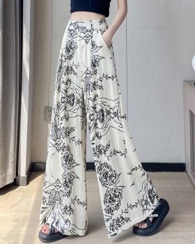 Loose ice silk wide leg pants flax pants for women