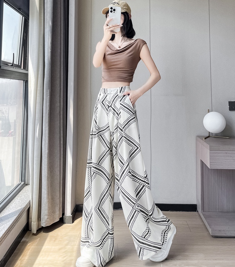 Flax ice silk high waist wide leg pants loose straight pants