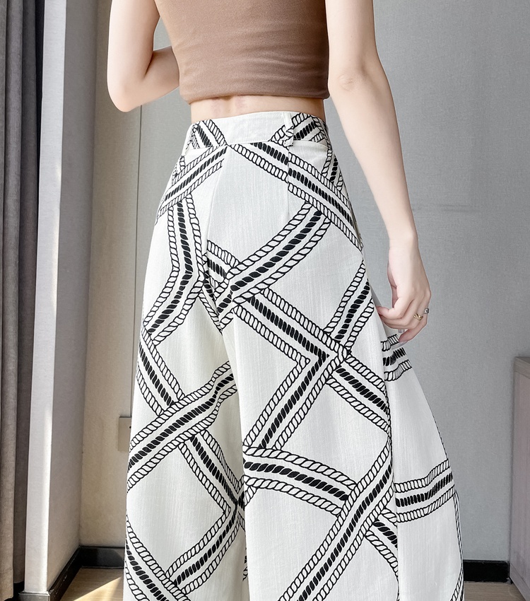 Flax ice silk high waist wide leg pants loose straight pants
