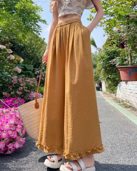 Wood ear nine pants ice silk wide leg pants for women