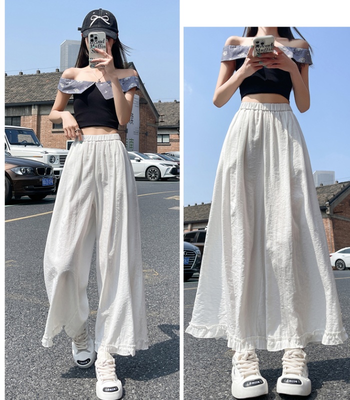 Wood ear nine pants ice silk wide leg pants for women