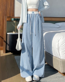 Ice silk Casual plaid pants slim wide leg pants for women