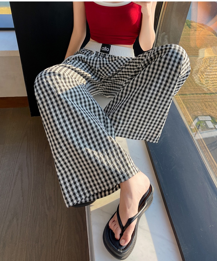 Ice silk Casual plaid pants slim wide leg pants for women