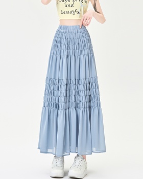 Slim fold elastic waist big skirt long skirt for women