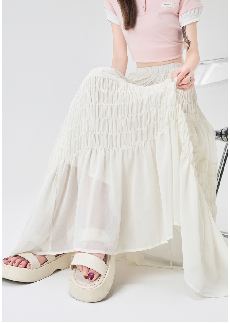 Slim fold elastic waist big skirt long skirt for women