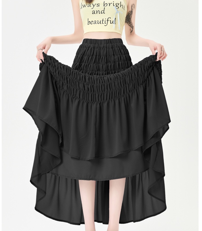 Slim fold elastic waist big skirt long skirt for women