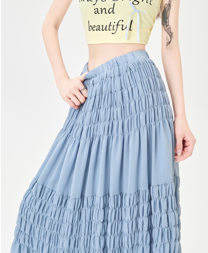 Slim fold elastic waist big skirt long skirt for women