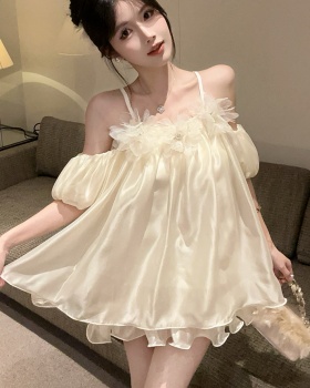 Sling puff sleeve dress flowers tops