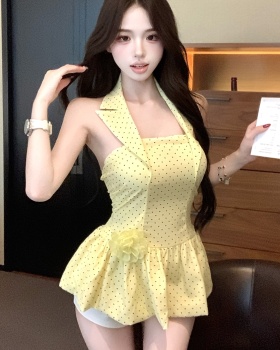 Polka dot stereoscopic halter lotus leaf skirt tops