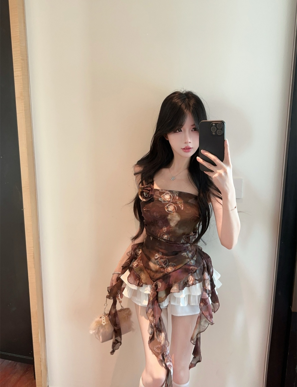 Flowers stereoscopic chiffon shirt summer tops for women