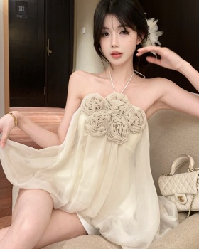 Stereoscopic flowers gauze halter enticement bud tops