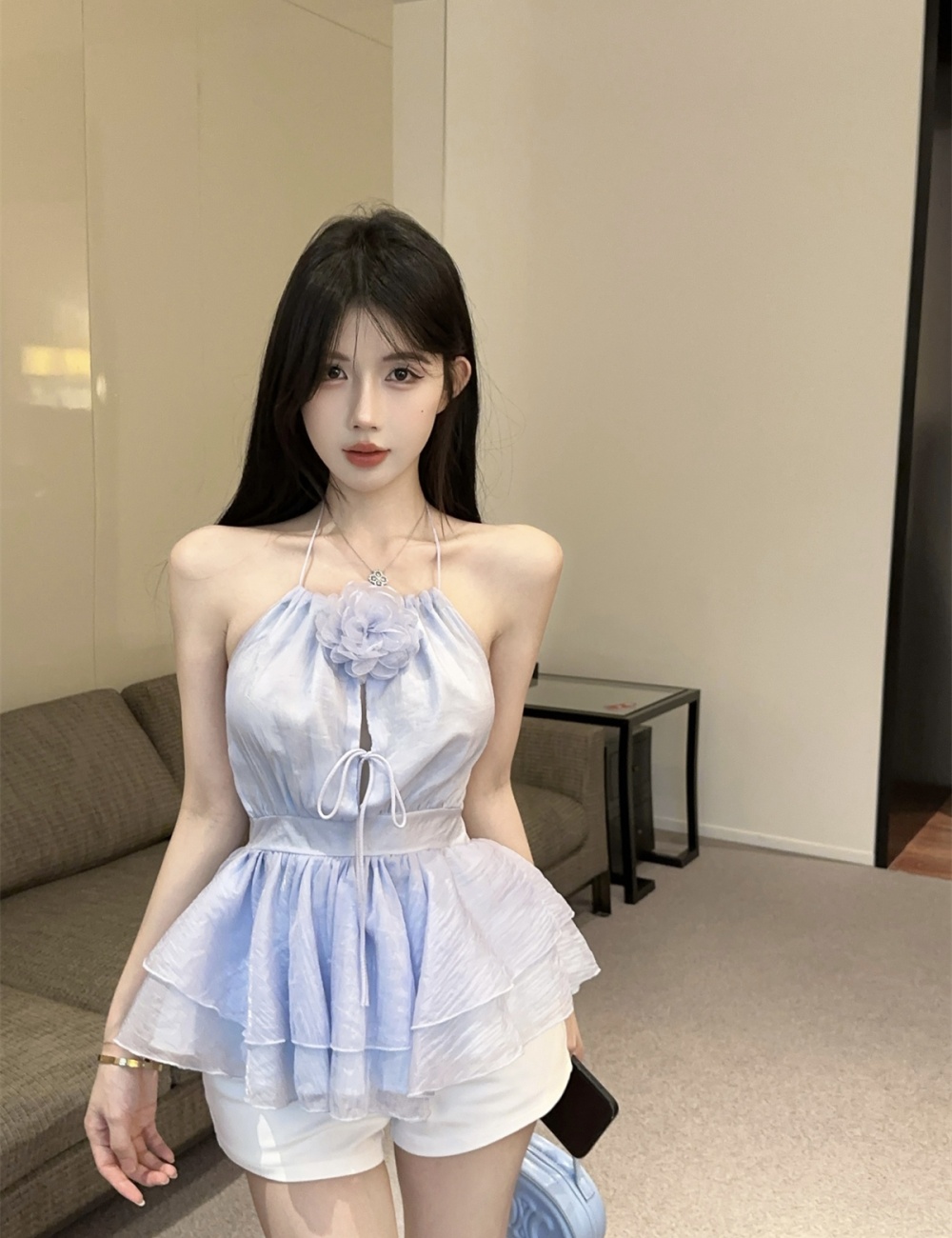 Lotus leaf edges enticement tops halter sling vest