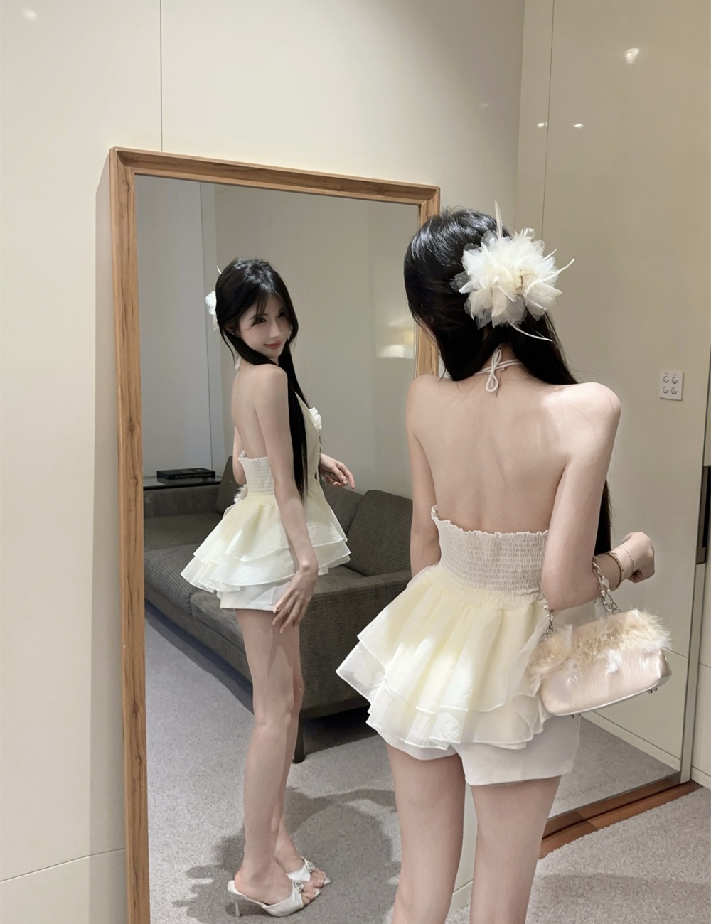 Lotus leaf edges enticement tops halter sling vest