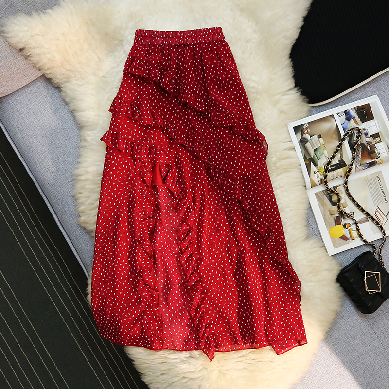 Cake red long skirt irregular A-line skirt for women