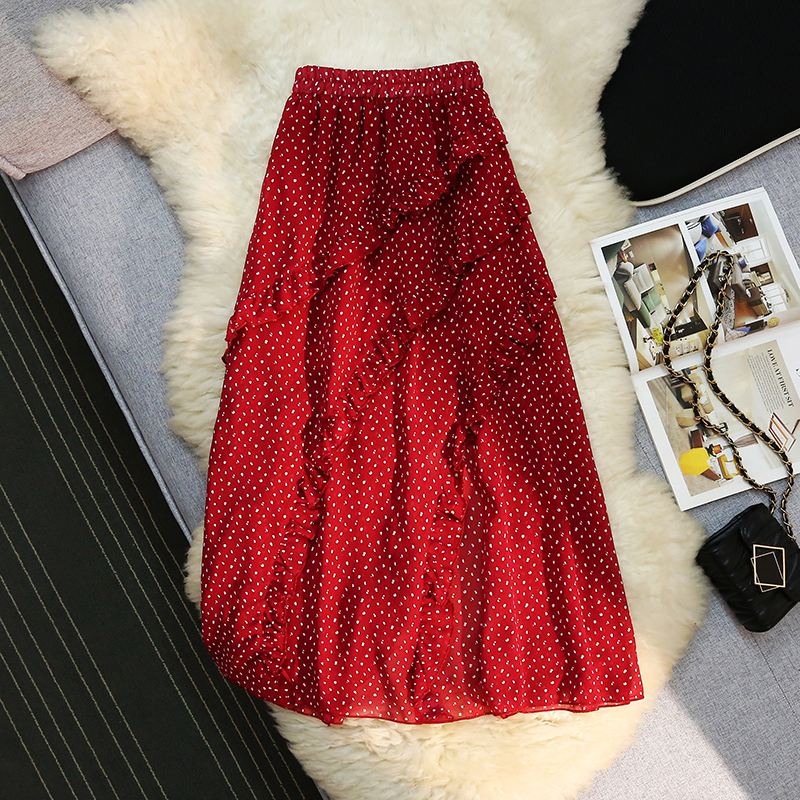 Cake red long skirt irregular A-line skirt for women