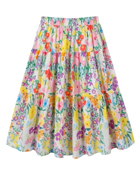 Long floral summer loose yellow skirt for women