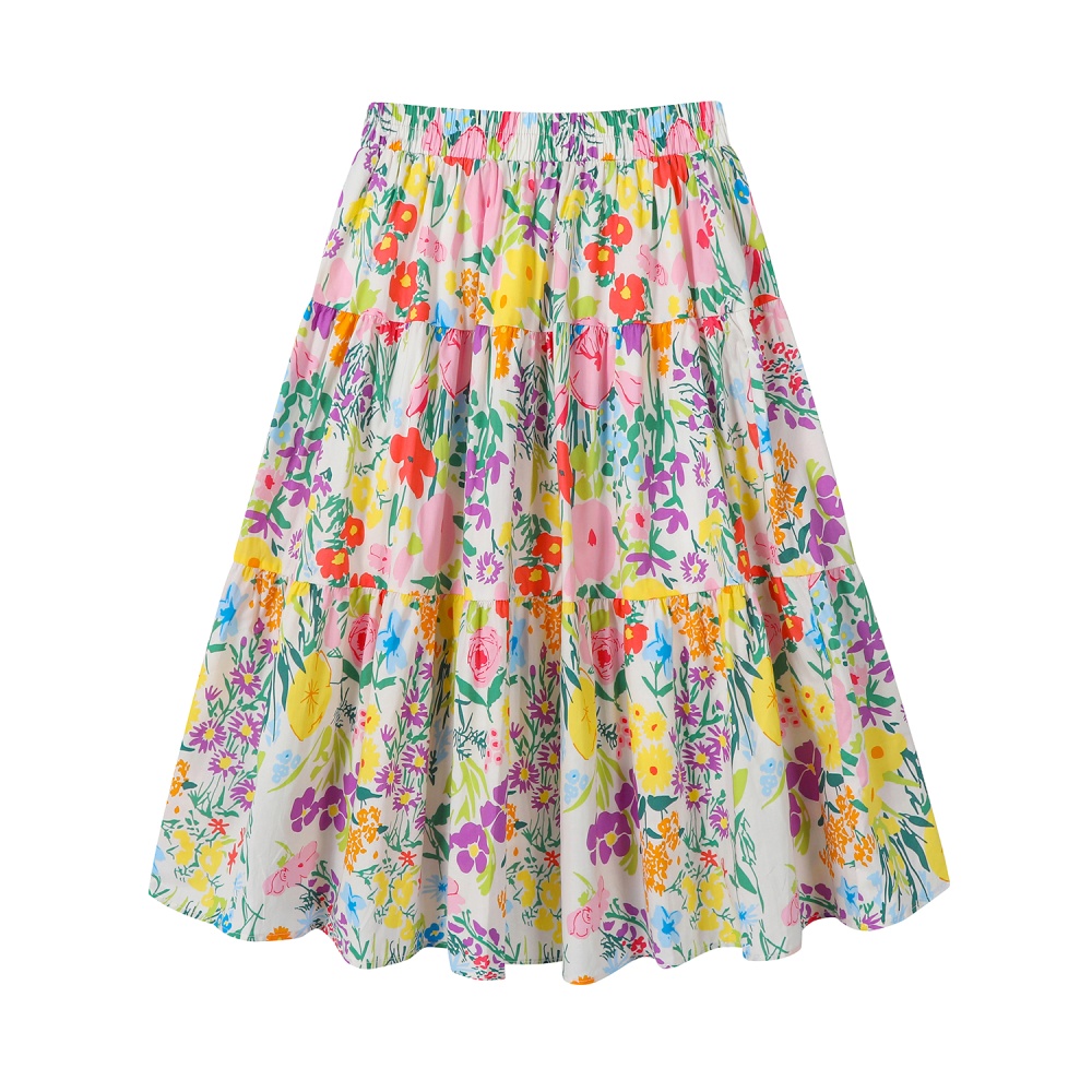 Long floral summer loose yellow skirt for women