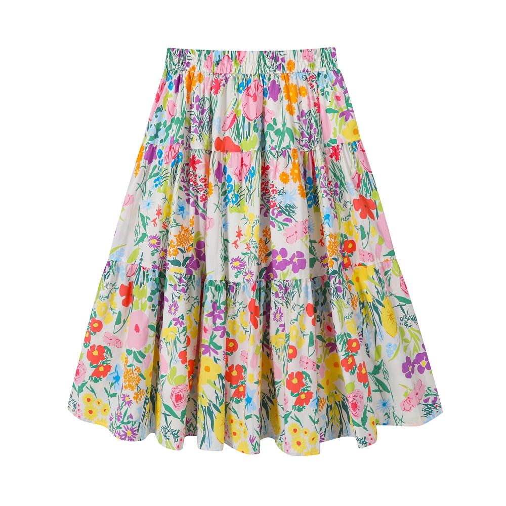 Long floral summer loose yellow skirt for women
