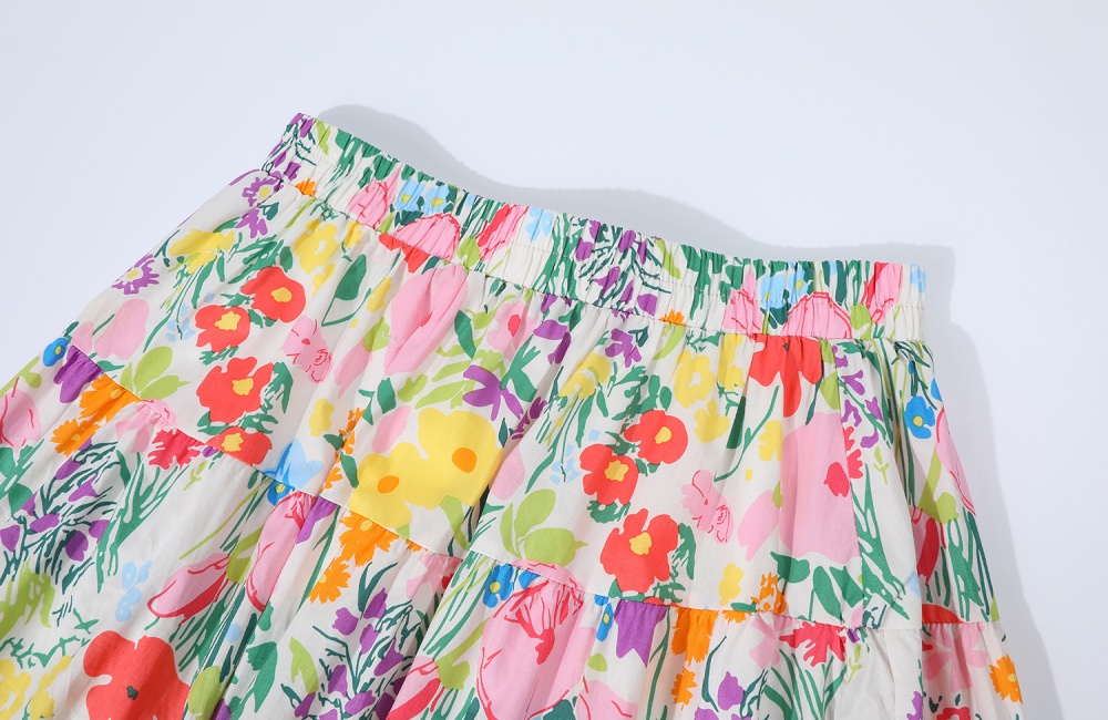 Long floral summer loose yellow skirt for women