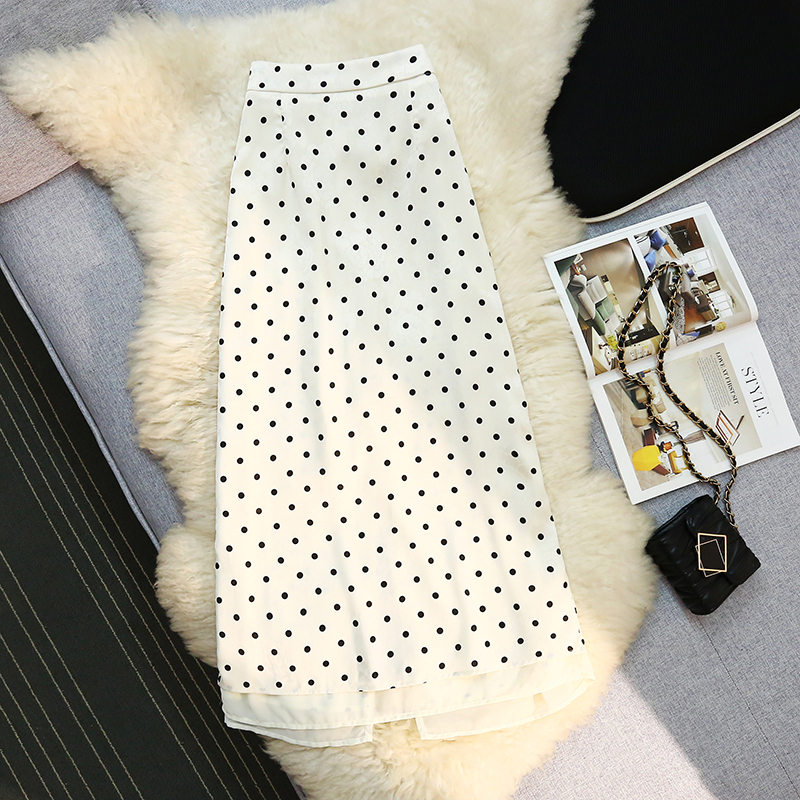 Polka dot summer white long skirt long France style skirt