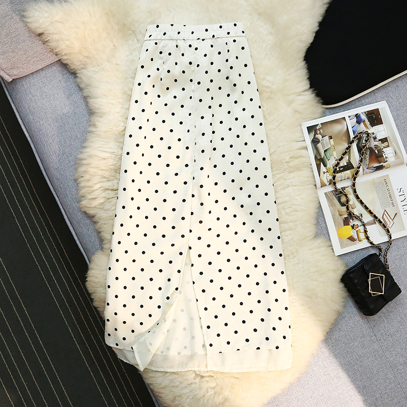 Polka dot summer white long skirt long France style skirt