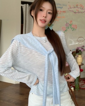 Stripe lazy loose shawl sunscreen summer thin tops 2pcs set