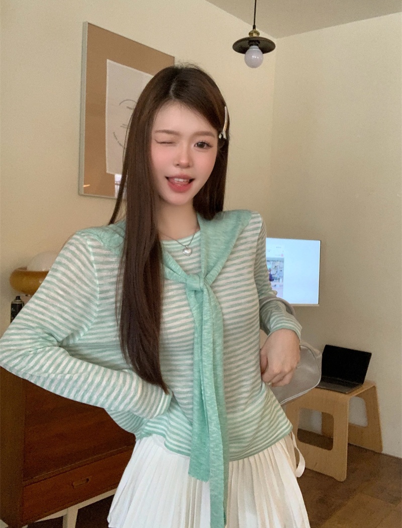 Stripe lazy loose shawl sunscreen summer thin tops 2pcs set