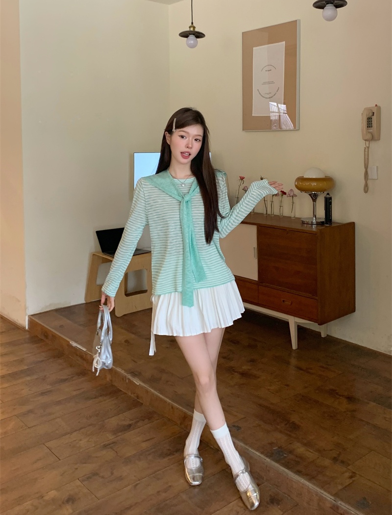 Stripe lazy loose shawl sunscreen summer thin tops 2pcs set
