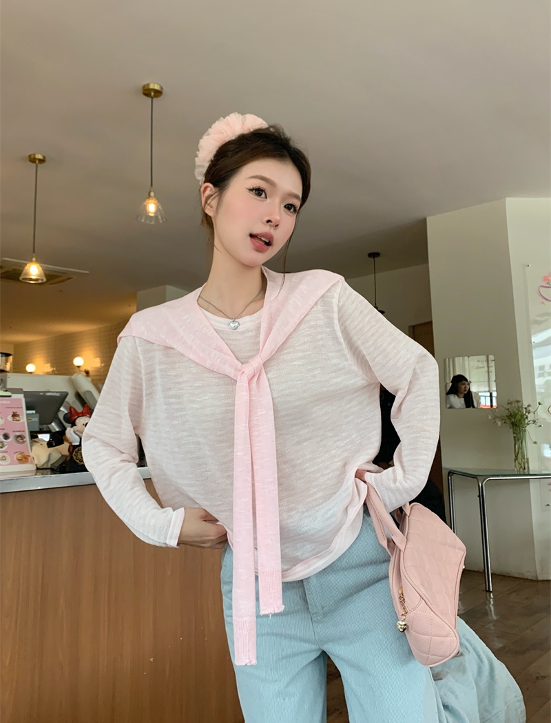 Stripe lazy loose shawl sunscreen summer thin tops 2pcs set
