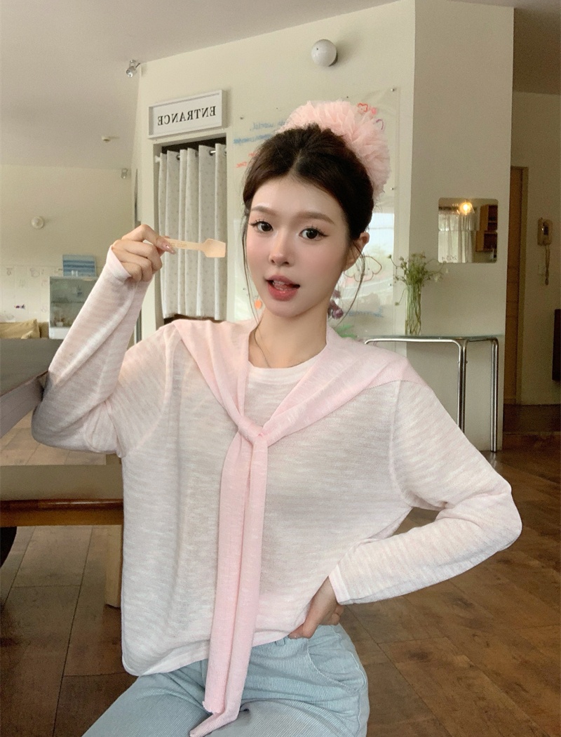 Stripe lazy loose shawl sunscreen summer thin tops 2pcs set