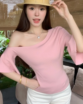 Sexy slim pink sweater spicegirl oblique collar tops
