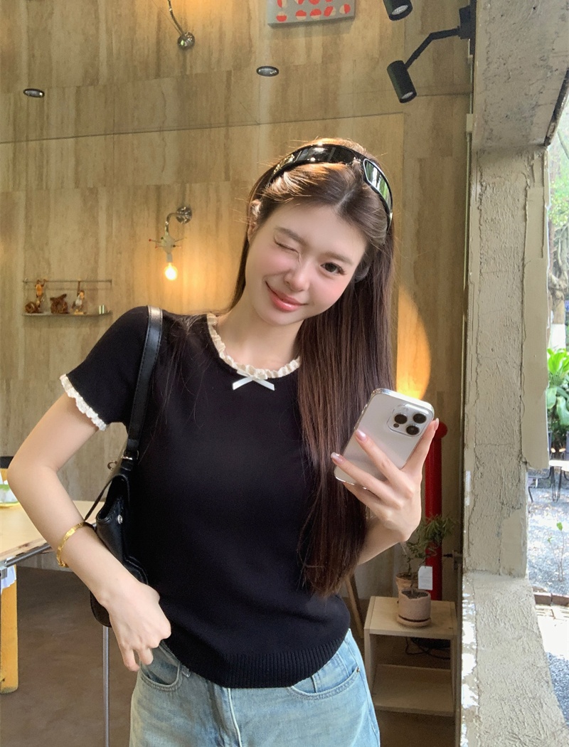 All-match splice tops Korean style sweater for women