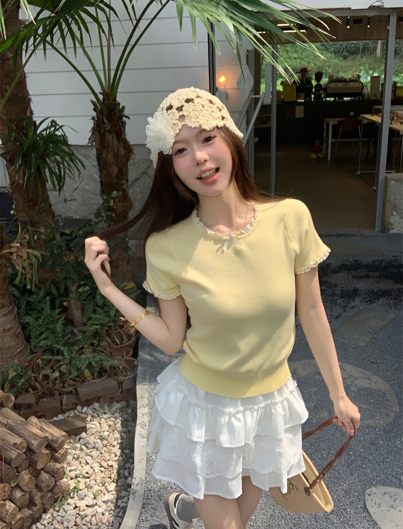All-match splice tops Korean style sweater for women