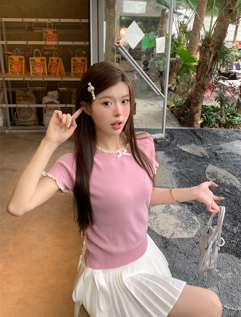 All-match splice tops Korean style sweater for women