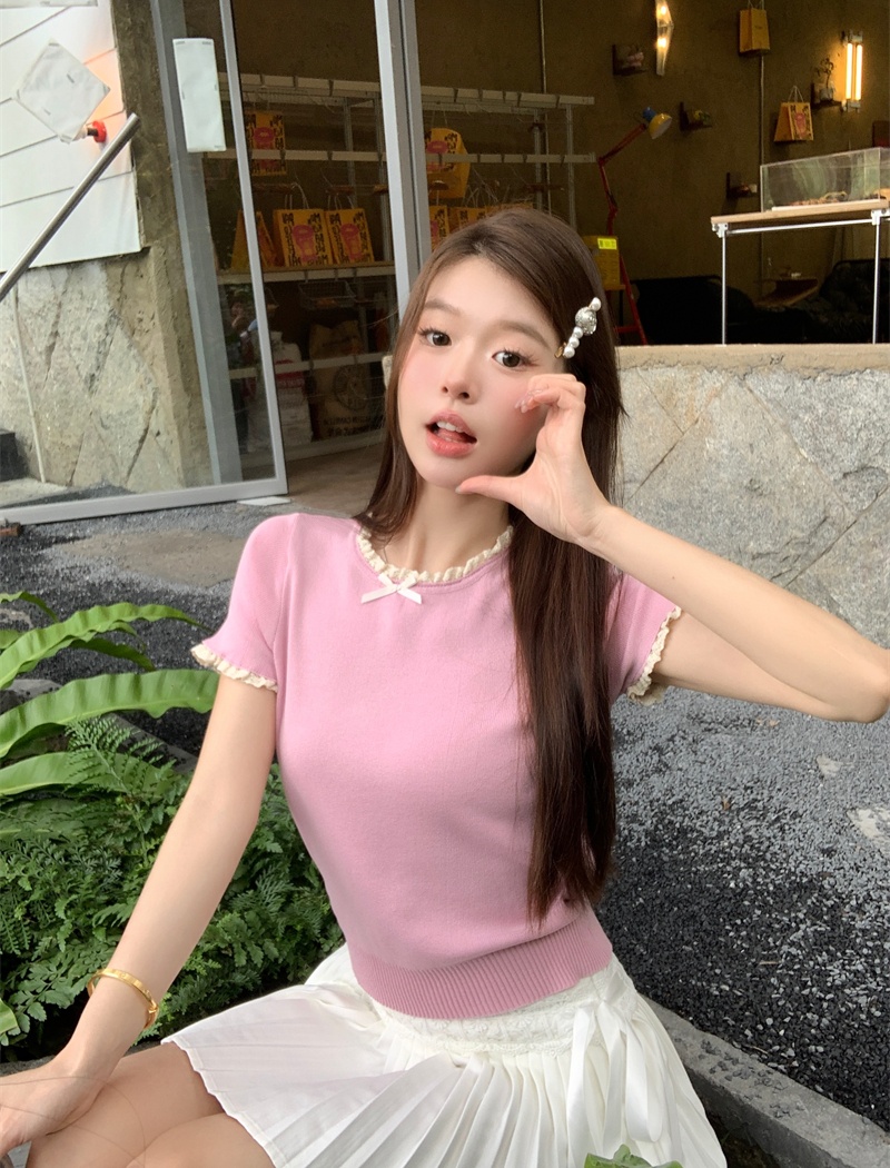 All-match splice tops Korean style sweater for women
