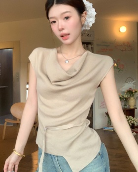 White irregular tops sloping shoulder T-shirt for women