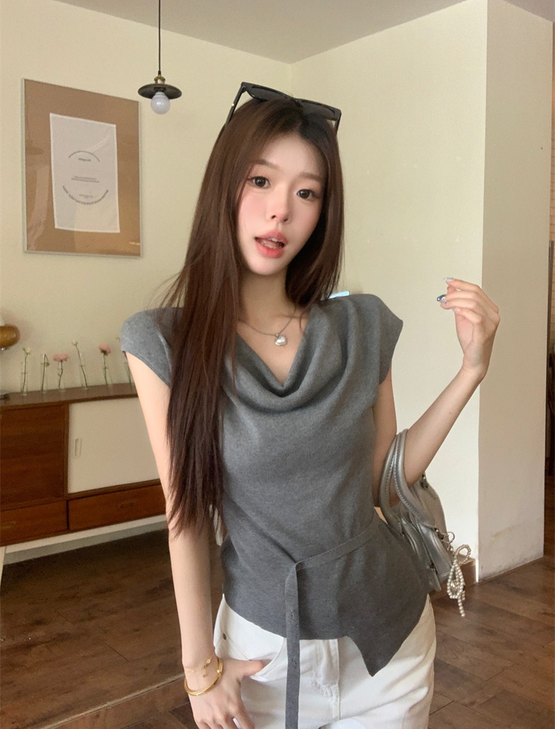 White irregular tops sloping shoulder T-shirt for women