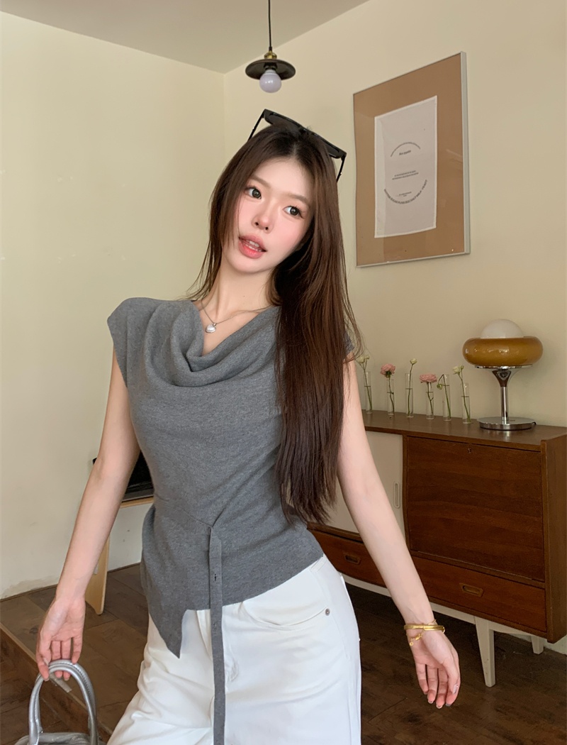 White irregular tops sloping shoulder T-shirt for women