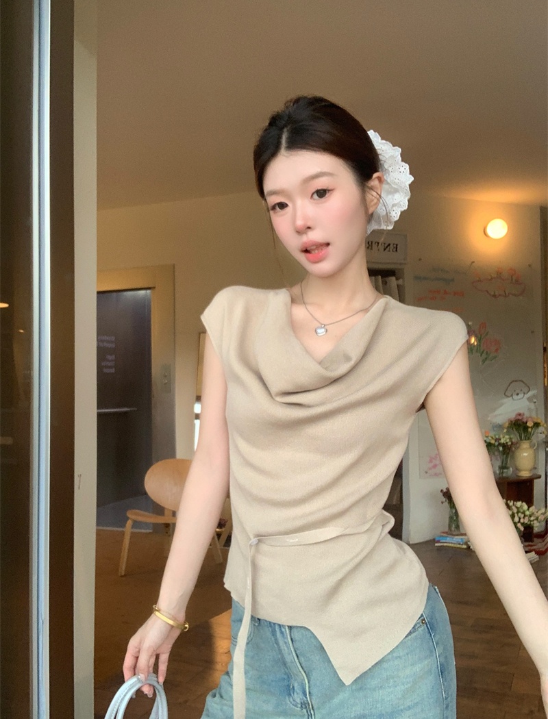 White irregular tops sloping shoulder T-shirt for women