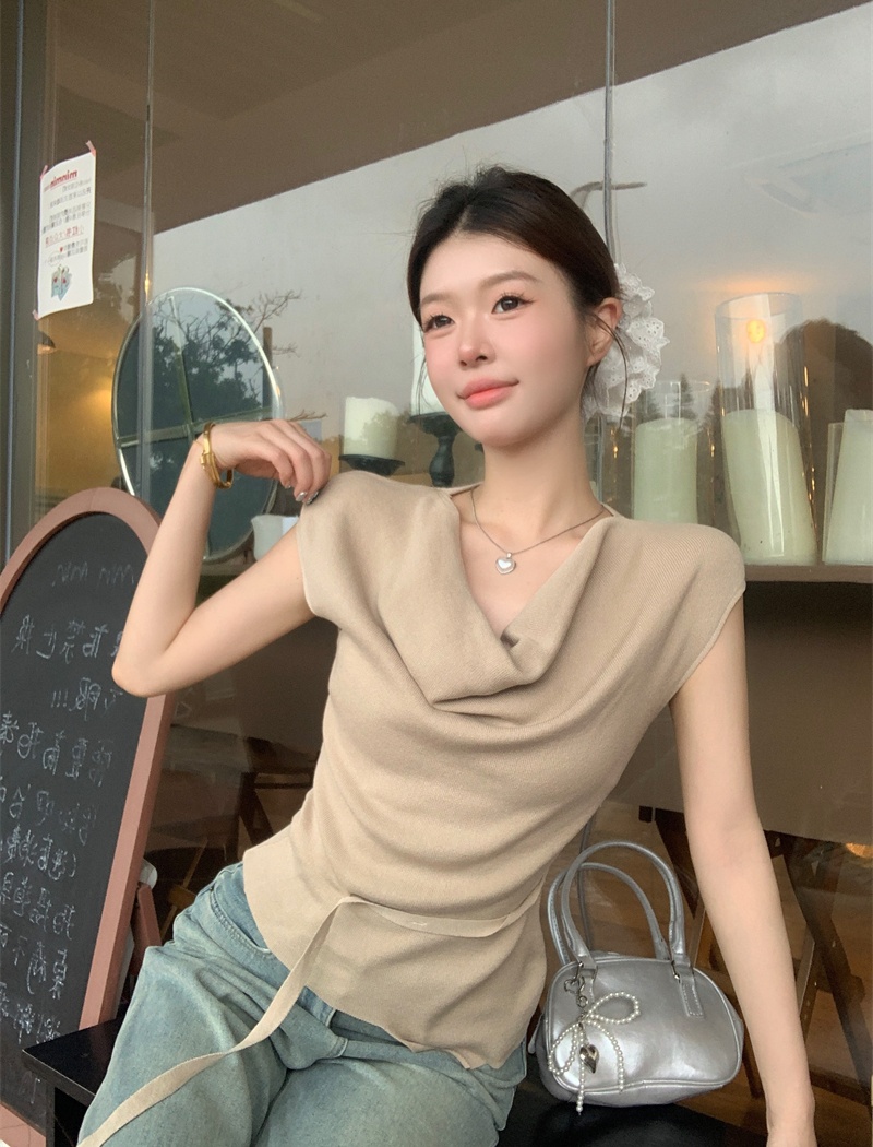 White irregular tops sloping shoulder T-shirt for women