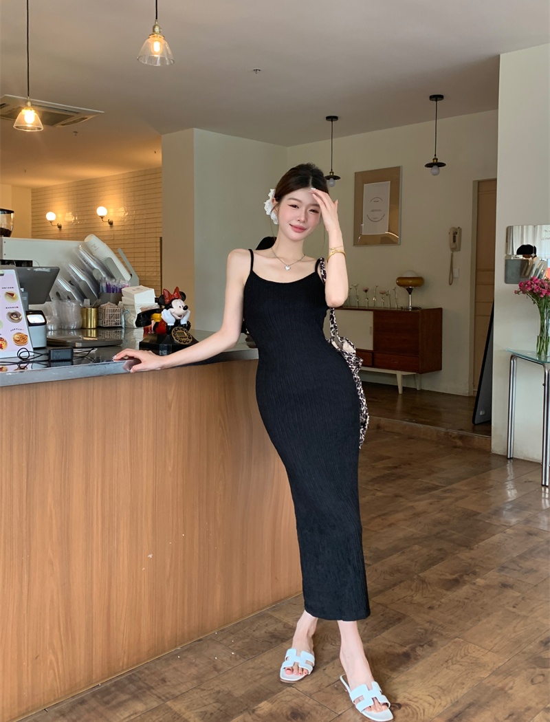 High waist slim dress Korean style sling long dress