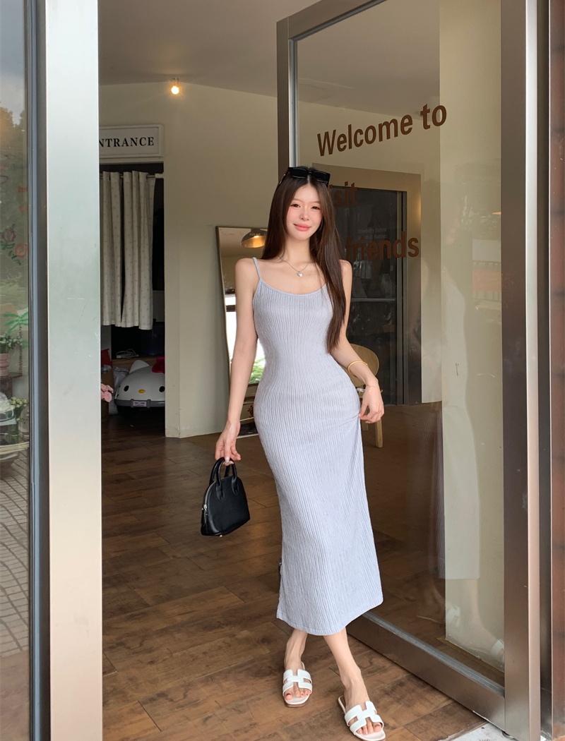 High waist slim dress Korean style sling long dress