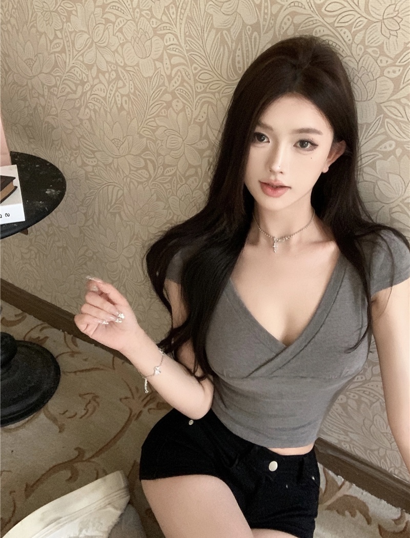 Short sleeve slim tops all-match pullover T-shirt for women