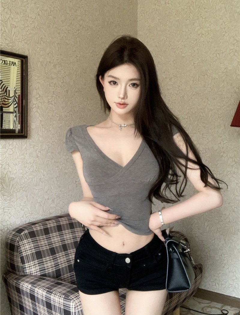 Short sleeve slim tops all-match pullover T-shirt for women