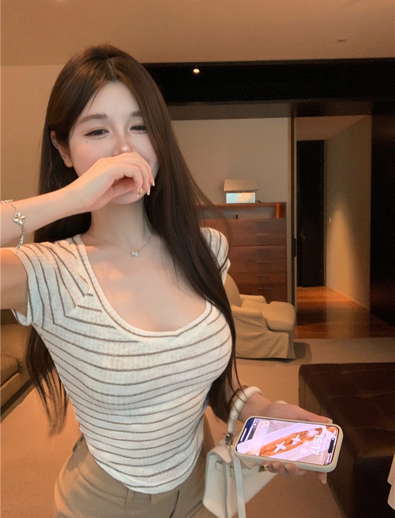 Sexy short sleeve classic tops stripe summer T-shirt