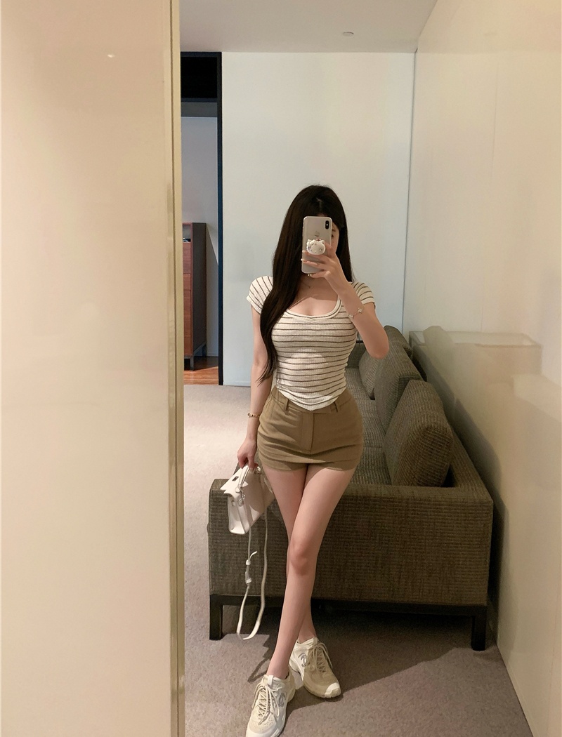Sexy short sleeve classic tops stripe summer T-shirt